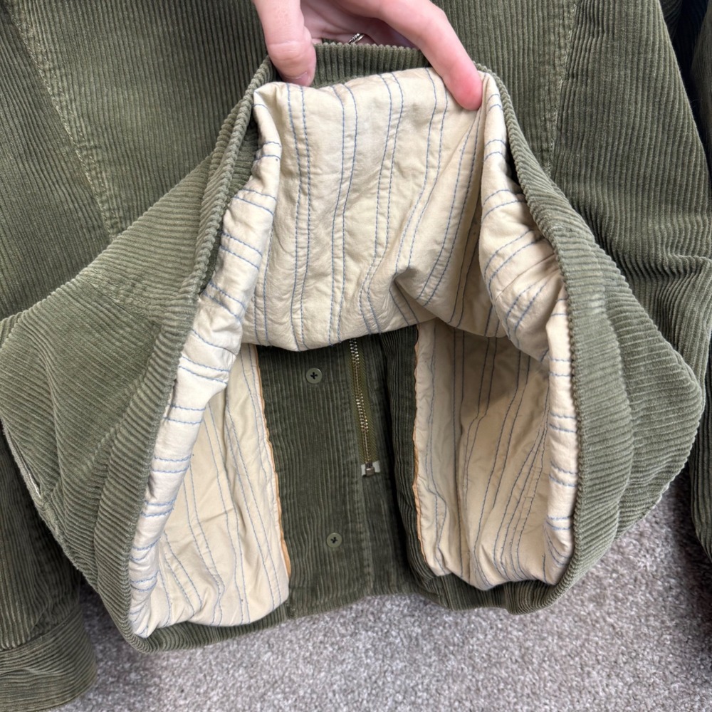 Vintage J. Crew Green Corduroy Hooded Jacket Sherpa Lined Womens Medium - Picture 7 of 7